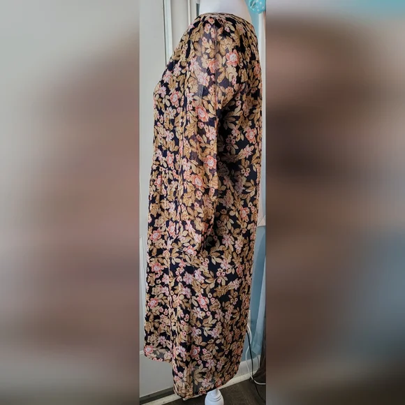 La Petiet Étolie Paris V-Neck Mini Dress Womens S Navy Tan Pink Floral Boho Flow - Picture 2 of 13